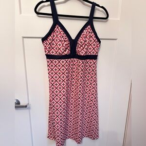 Navy Trim Red & White Patterned Sundress